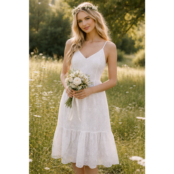 Eilly Bazar Dresses & Skirts - Womens Midi Dress 2XL Plus Size White Floral Lace Cottagecore Milkmade Bride